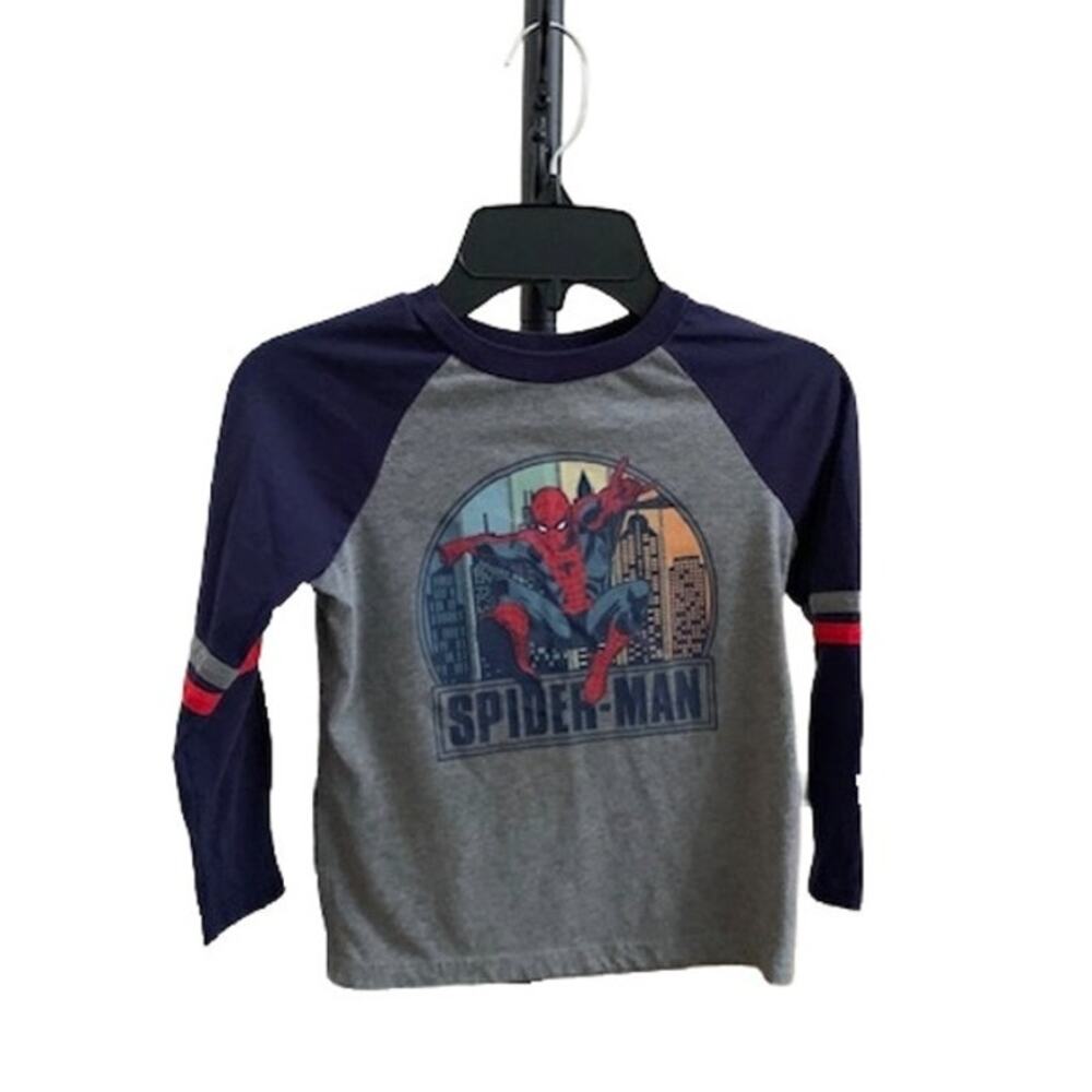Disney Marvel Spider-Man Boy Raglan Long Sleeve Graphic T-Shirt Gray Navy Size S